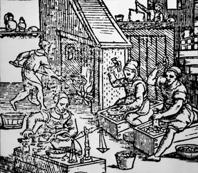 Minting coins with hand-held tools, c.1550